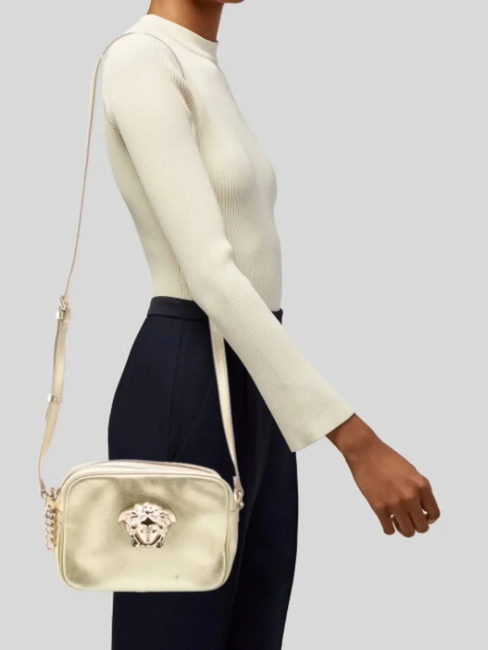 VERSACE Gold Leather Medusa Crossbody Bag